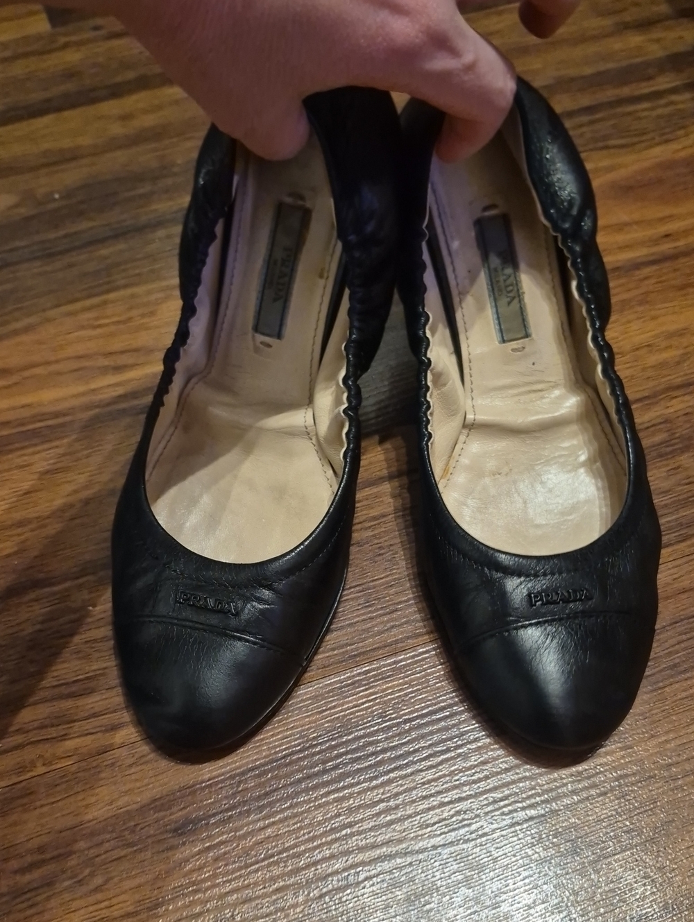 Prada Black Leather Elastic-Back Ballet Flats